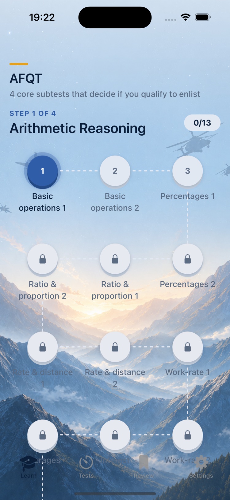 ASVAB Prep guided learn path — a step-by-step map of Arithmetic Reasoning lessons